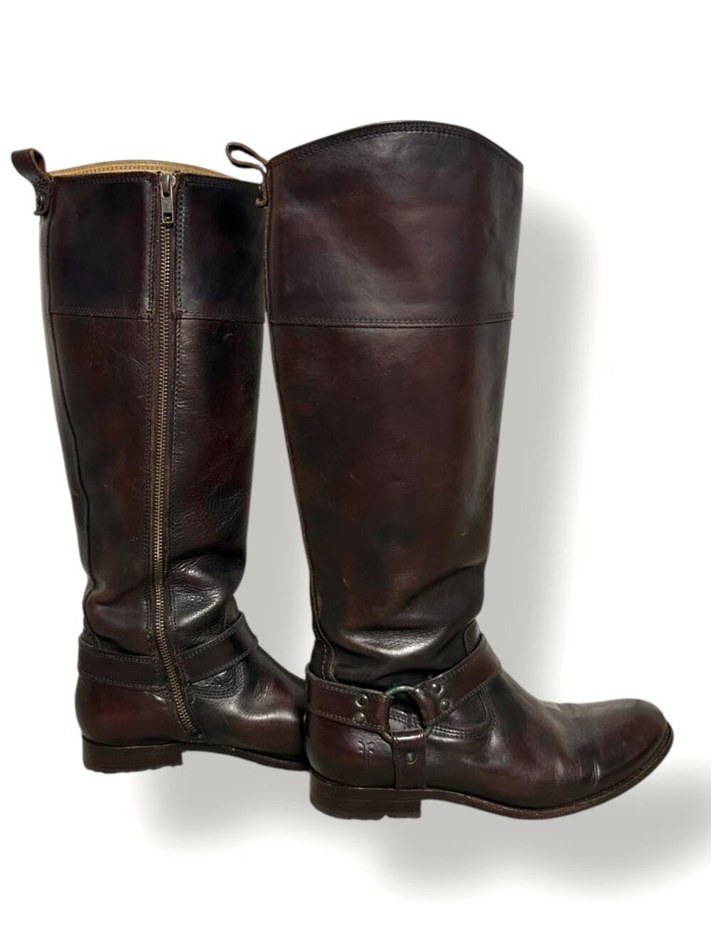 Frye Melissa Harness Tall Riding Boot Brown Leather Full Inside Zipper Sz 8